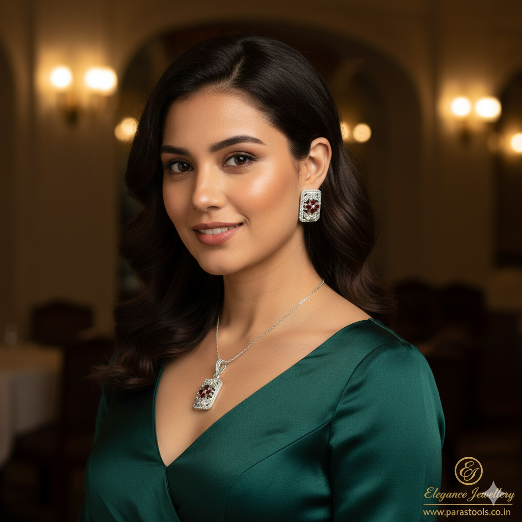 Silver Tops & Pendent Set With Granite Stone (Without Neck Chain)