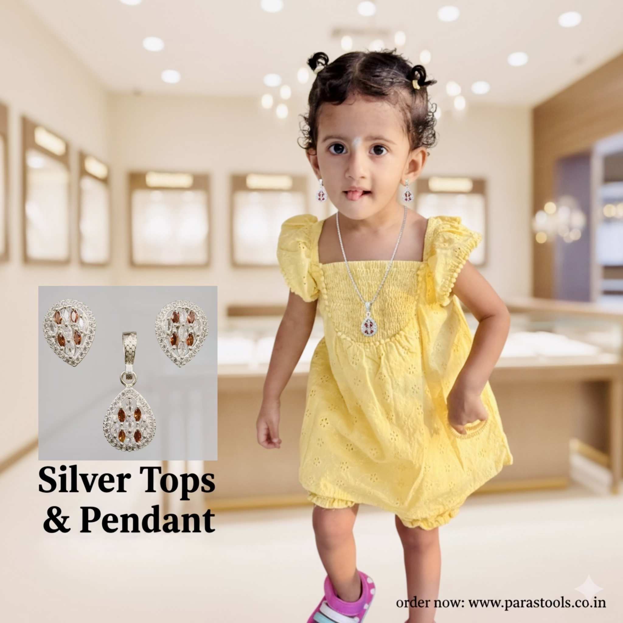 Silver Tops & Pendent Set With GraniteStone (Without Neck Chain)